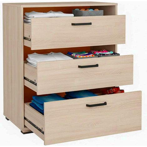 Cassettiera a 3 Cassetti Comò Comodino Mobile Contenitore Salvaspazio Design Moderno Minimalista Per Camera da Letto Ingresso Soggiorno 70.2 x 39.8 x 82.7 Cm Rovere