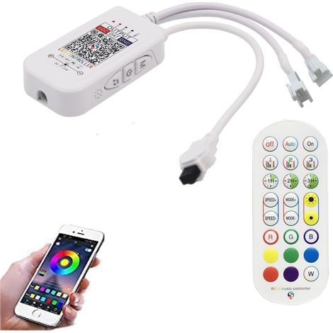 WS2811 WS2812B Contrôleur de bande LED DC 5 V 12 V 24 V Couleur de rêve RVB 24 touches Télécommande Bluetooth APP Télécommande intégrée MIC Music Sync Usage intérieur (1/5)