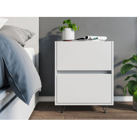 Nachttisch Yako 50cm 2 SoftClose-Einzüge stehend Weiß Hgl