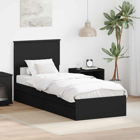 Aufbewahrungsbett Schwarz 75 x 190 cm Holzwerkstoff
