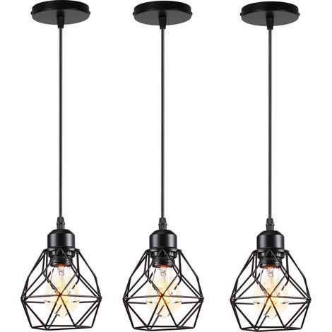 Lustre Suspension Industrielle Vintage Design Rétro Luminaire Led E27 pour Salon Chambre Cuisine Salle à manger - 3pcs Noir