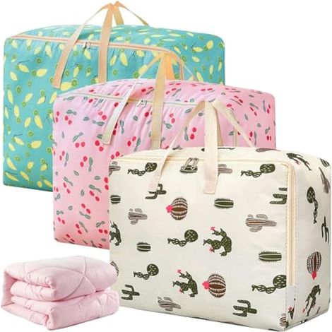 Vegena Lot de 3 grandes sacs de rangement - Sac de rangement en tissu Oxford pour couettes, garde-robe, organisation, déménagement - Sac de transport avec double fermeture éclair (60 50 28 cm) (1/5)