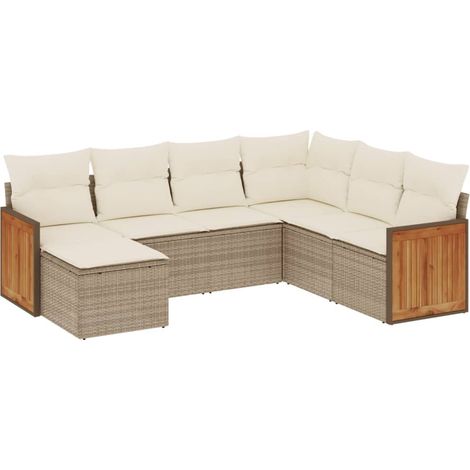 Maison Exclusive - Salon de jardin avec coussins 7 pcs beige résine tressée (1/3)