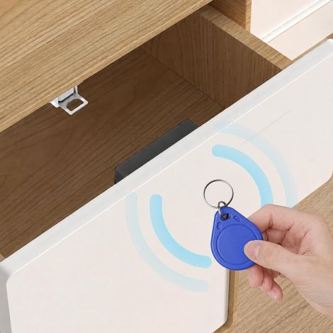 Serrure intelligente pour armoire : serrure invisible WIYETY NFC avec 2 porte-clés et 3 cartes RFID, serrure intelligente cachée pour tiroirs, armoires, armoires de rangement (1/2)