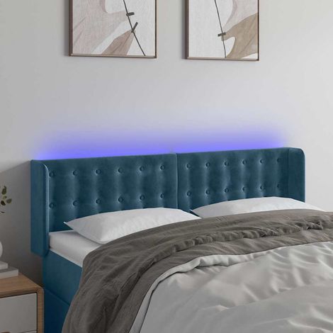 Tête de lit avec lumière LED,Panneau de lit,Décoration murale Bleu foncé 147x16x78/88 cm Velours XJDT824615 (1/5)
