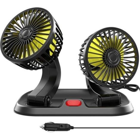 Ventilateur de voiture - Double ventilateur de voiture - Ventilateur puissant à deux vitesses - Prise allume-cigare 12 V - Rotation à 360° - Accessoire auto - Convient aux SUV, camping-cars, camions e