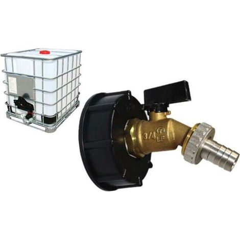 Adaptateur IBC 1000 l Adaptateur de réservoir IBC Adaptateur de réservoir S60X6 pour robinet de jardin en laiton (S606 fil épais noir poignée papillon export pagode)