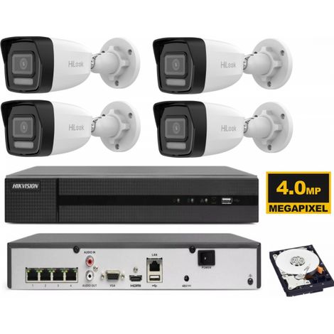 KIT videosorveglianza ip POE Hikvision Nvr 4 canali 4K 4 telecamere 4 MP microfono hdd 1TB