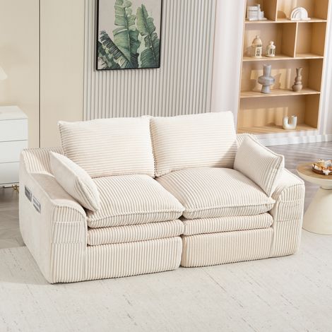 Sofá modular de 2 plazas de pana beige con cojines DESVIAE (1/5)