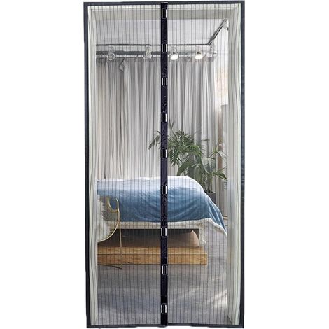 Moustiquaire de porte – 90x210 cm – Noire – Polyester – Bande agrippante élargie – Magnétique (1/5)