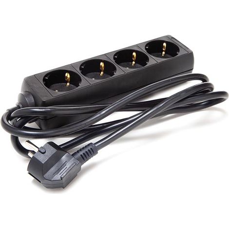 Perel Regleta con 4 enchufes Schuko (Tipo F) con protección Infantil, Cable H05VV-F 3G1.5 de 1,5 m, 3500 W, alargador Compacto para Uso Interior, Negro, IP20, 16 A, 230 V (1/2)
