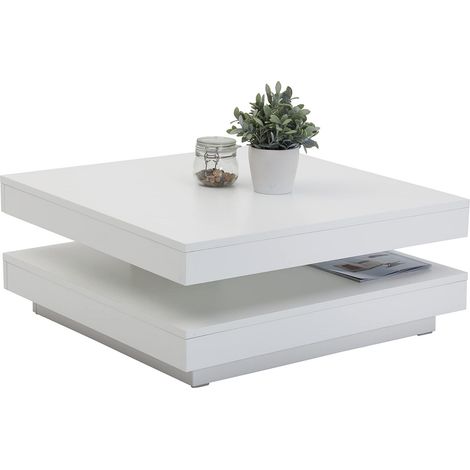 Hela Tische, Andy - Tavolino da divano, tavolo da soggiorno quadrato, materiale a base di legno, piano del tavolo girevole a 360°, bianco, 67 x 67 x 35 cm (1/5)