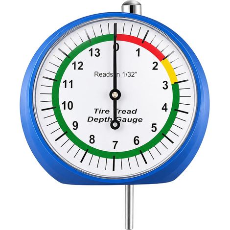 Jauge de Profondeur de Sculpture de Pneu à Cadran Mécanique, Outil de Contrôle des Pneus en Alliage de Zinc avec Repères Colorés, Format Compact pour Entretien Auto (1/5)