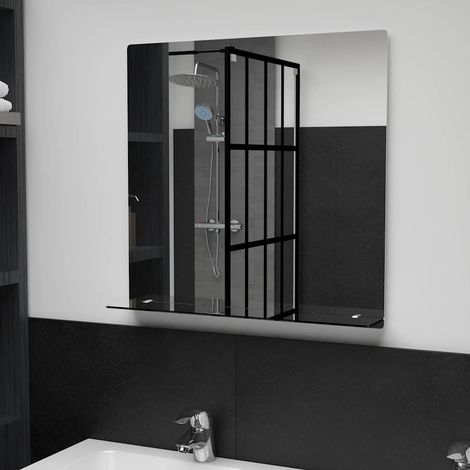 Miroir mural avec étagère 60×60 cm en verre trempé (1/5)