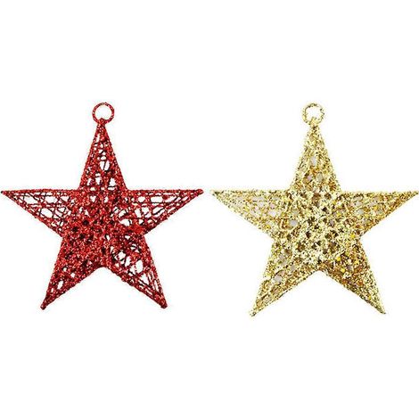 Lot de 2 étoiles décoratives suspendues de 15 cm pour Noël, en fer creux (style aléatoire).-15cm