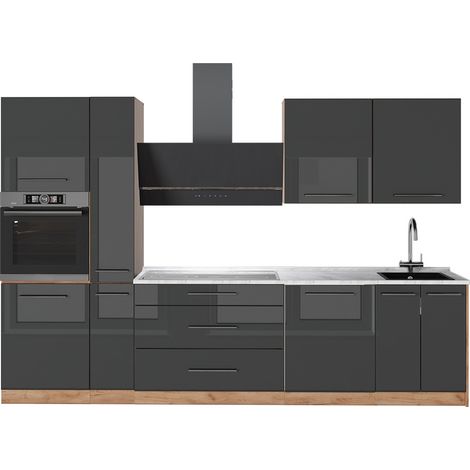 Cucina componibile Fame-Line, Antracite lucido/Rovere dorato, 310 cm, PL Marmo, Vicco (1/5)