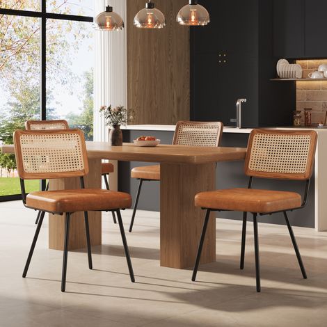 Chaises de salle à manger lot de 4, 61 x 46 x 79 cm, PU, rotin PE, pieds en métal marron OKMYHOME (1/5)