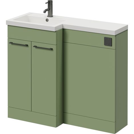 Napoli 390 Olive Green 1000mm 2 Door Vanity Unit Toilet Suite with Left Hand Square Lucia Basin - 1000mm - Gunmetal Grey 160mm HandleWithout Kingston Toilet Pan
