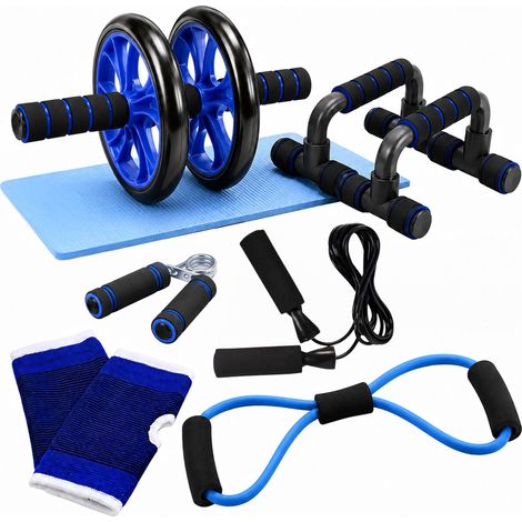 Relaxdays rodillo abdominal para tronco y parte superior, set de fitness 9 piezas, 10 x 23 x 26 cm, azul (1/5)
