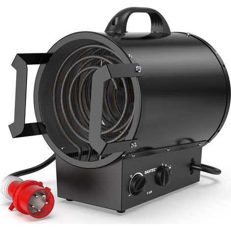 DAHTEC Tragbarer Industrieheizer 9000W SCHWARZ - Gebläseheizer mit Griff, Thermostat & Überhitzungsschutz - Ideal für Garage, Zuhause, Bau
