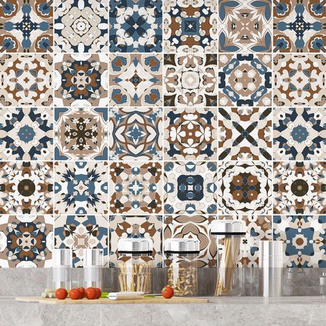 Stickers carrelage - Motif carreaux de ciment - 36 Stickers 20x20 cm - Adhésif MAT (1/3)