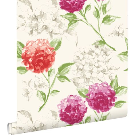 papier peint hortensias rose et orange - ESTAhome (1/5)