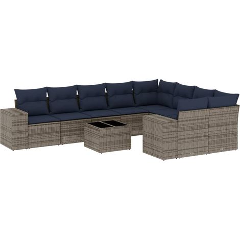 Maison Exclusive - 10-teiliges Gartensofa-Set mit Kissen, grau, P (1/5)