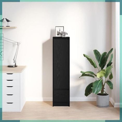 861653 Buffet haut chêne noir 29,5x34x119,5 cm bois d'ingénierie (1/5)