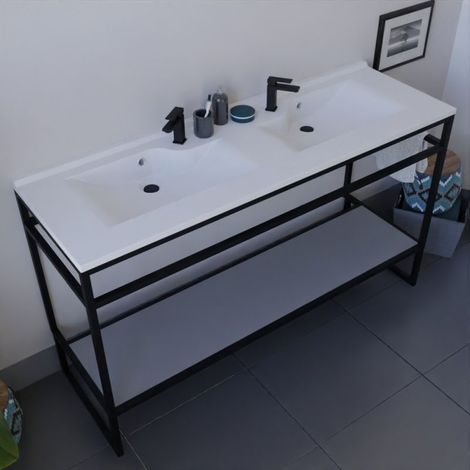 Meuble salle de bain STRUCTURA 140 cm avec plan double vasque- plan stratifié Gris