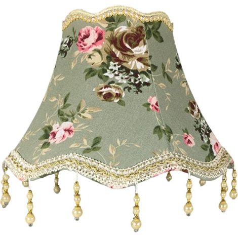 Abat-jour vintage victorien en lin, forme cloche, 25 x 18 cm, avec pompons - Motif floral festonné - Convient aux lampes de table, appliques et lampadaires (1/5)
