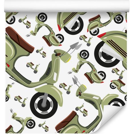 Papel pintado de scooters vintage para salón y dormitorio, 50x1000 cm (1/5)