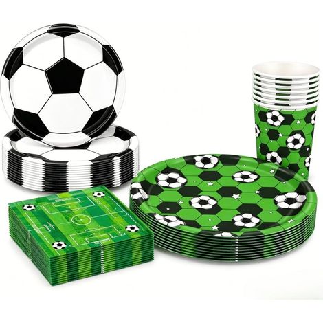 Kit de fête sur le thème du football (80 pièces pour 20 invités) : assiettes, gobelets et serviettes jetables et résistants pour anniversaires, fêtes sportives et rassemblements les jours de match. (1/5)