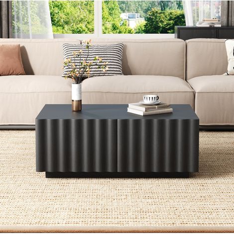 Couchtisch 100x50x40 cm schwarz aus MDF und Spanplatte mit 2 Schubladen und Wellenfront (1/5)