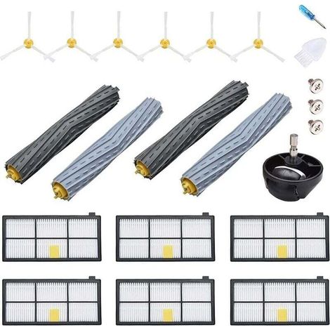 Accessori per iRobot Roomba 800 900 980 960 971 895 860 824 880: 2 filtri HEPA, 6 spazzole laterali, 4 spazzole a rullo, 1 ruota Crezuo-Crezuo