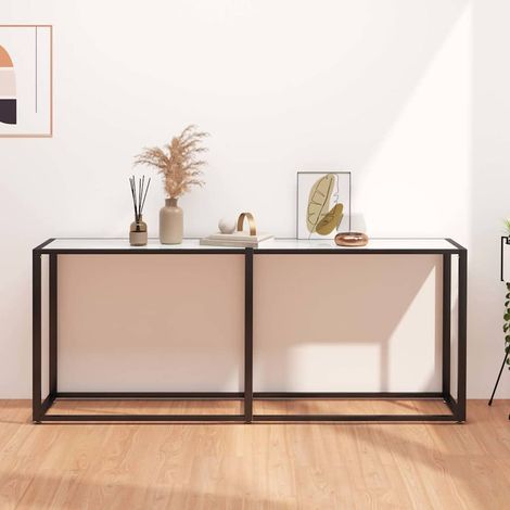 vidaXL Table console Marbre blanc 180x35x75,5 cm Verre trempé (1/5)