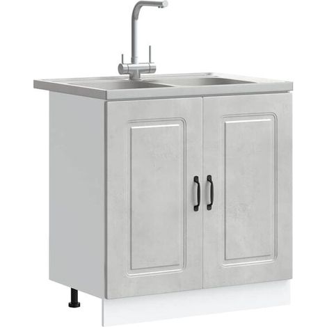 Meuble Bas de Cuisine 80 cm, Couleur Béton Gris, Armoire de Rangement avec Porte, Design Moderne pour Cuisine et Salle de Bain, 46 x 81.5 cm (1/5)