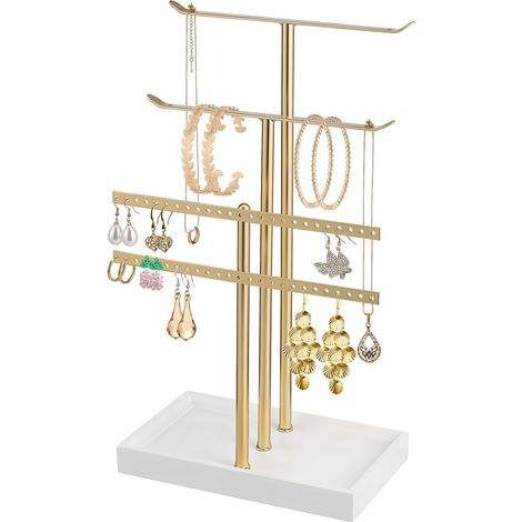 Présentoir à Bijoux Porte-bracelets Multicouche Métal Doré, Support pour Colliers Femme, Organisateur de Table Gain de Place Plateau de Rangement, Design Vertical Moderne (1/5)