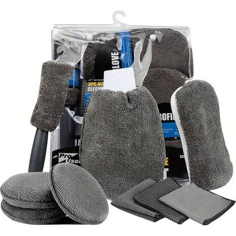 9-teiliges Autowasch-Set: Weiche Detailbürsten, Mehrzwecktuch, Polierpad, Schwamm – Ideal für die Innen- und Außenreinigung von Felgen und für Heimwerkerprojekte (1/5)