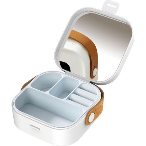Portagioie piccolo, organizer per gioielli, astuccio da viaggio con maniglia e specchietto, scatola di presentazione per orecchini, orologi, collane (bianco)