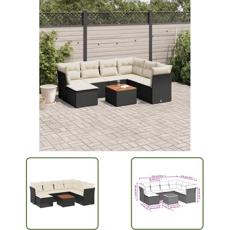 The Living Store 8-tlg. Garten-Sofagarnitur mit Kissen Schwarz Poly Rattan - Gartenmöbel - Sofagarnitur - Outdoor Möbel - Rattan Gartenmöbel - PE-Rattan