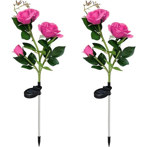 Solar Outdoor Garden Light, Solar LED Rose Lights with Bigger Flower and Wide Solar Panel, Waterproof Outdoor Garden Decor for Garden, Lawn, Patio, Path (Pink) (1/5)
