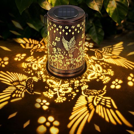 Solarlaterne – 1 Stück – Retro-Metall – Kolibri-Design – Wasserdicht – Für Garten, Terrasse oder Balkon – Gold (1/5)