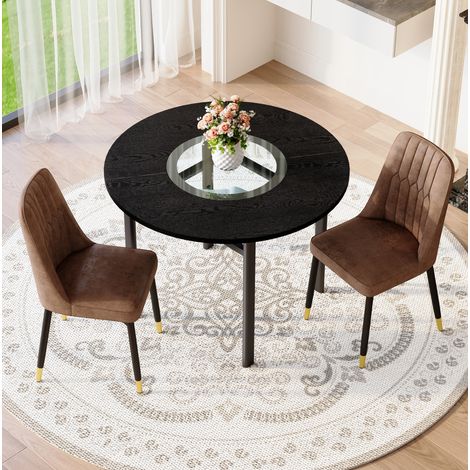Table manger ronde 100 cm MDF verre avec 2 chaises OKMYHOME (1/5)