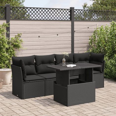 Set de muebles de jardín 5 pzas y cojines ratán sintético negro