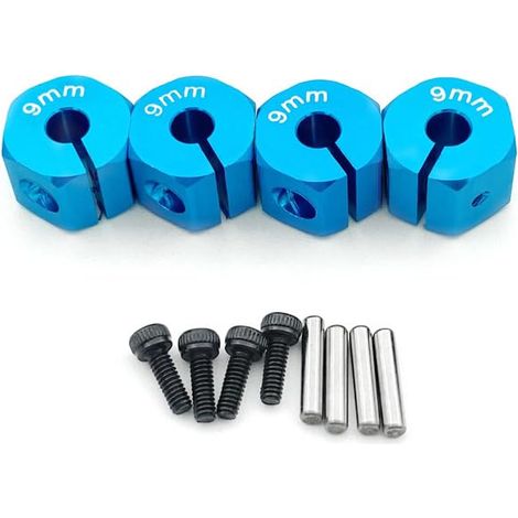 4Pcs Adaptateur d'entraînement Hexagonal, Adaptateur de Moyeu Hexagonal de Roue Universel de 9 mm, pour Échelle 1/10 RC Voiture Camion Court (Bleu)