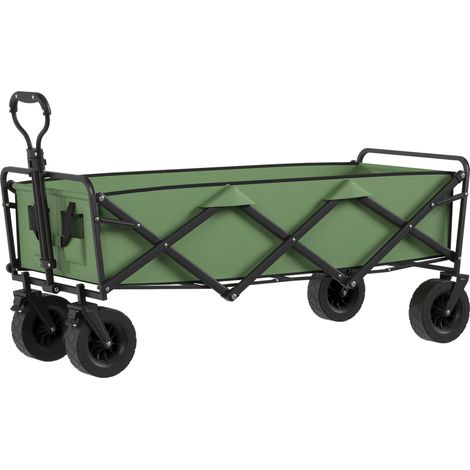 130-Liter-Klappwagen für den Garten, grün, mit Rädern, Bremsen und verstellbarem Griff