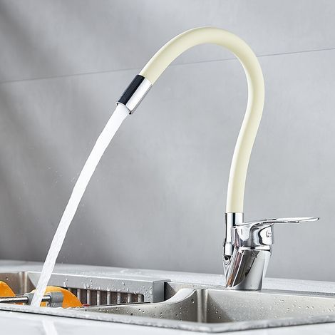 Domestic kitchen tap for hot and cold water, universal swivel hose, suitable for kitchens, off-white. (1/5)