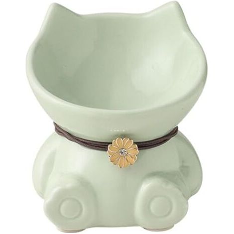 FENOPLASTICAÉcuelle pour Chat Rehaussée Céramique Porcelaine 14.8x14.6x14.3 cm Vert Forme de Chat Accessoire Station d’Alimentation Résistant au Lave-Vaisselle (1/4)