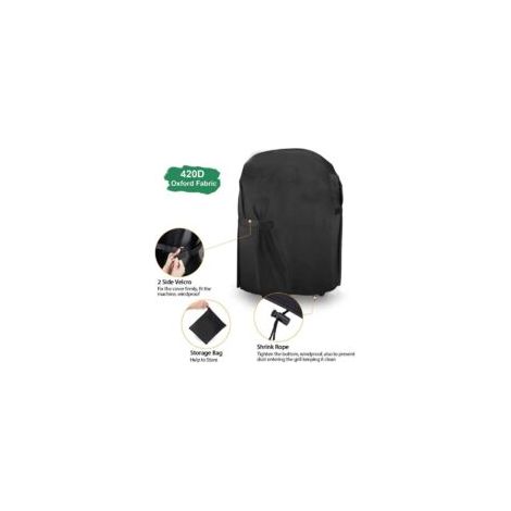 Funda redonda impermeable para barbacoa, fabricada en tejido Oxford 420D, resistente al viento y a los rayos UV, con asas (71 x 68 cm) - Negra - Crezuo