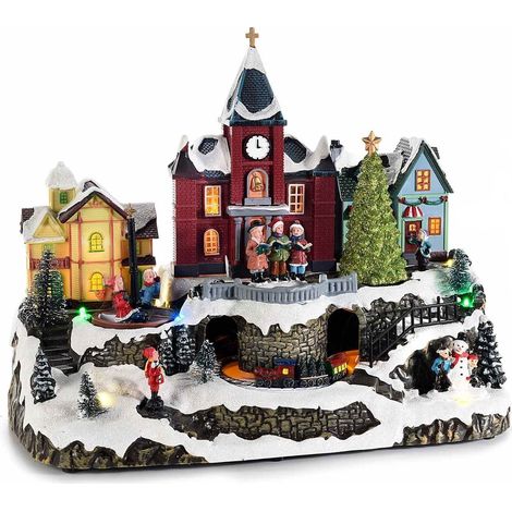 Decorazione Natalizia Animata Paesaggio Natalizio con Movimento Luci e Suoni Idea Regalo Natale (1/3)